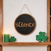  Día de San Patricio Cartel Colgante de Madera Sláinte Decoración de Pared de Pub Irlandés Placa Redonda Decoración Rústica para Bar y Sala de Juegos en Casa