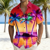 economico Piante tropicali-Per uomo Albero di Cocco Paesaggio Piante Tropicali Camicia Camicie hawaiane Camicia Aloha Manica Corta Hawaiano Vacanza Ferie Estate Collo ripiegato Stampa 3D Una tasca anteriore Camicia tipo lino