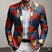 Χαμηλού Κόστους Ανδρικά εκτυπωμένα σακάκια-Ανδρικά Συνδυασμός Χρωμάτων Γεωμτερικό Μπουφάν μπλέιζερ Παλτό Άνετο Αναπνέει Καλλιτεχνικό Καθημερινό Causal Καθημερινά Βραδινό Ρούχα για Πάρτυ 3D εκτύπωση Κουμπιά Πολλαπλή τσέπη Όλες οι εποχές Εγκοπή