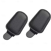 billiga Förvaring-2 st magnetiska solskyddsglasögonhållare i PU-läder med kortplats - enhandsmanövrering, lämplig för förarsidans interiörtillbehör, grå &amp;svart enkelt snäppfäste med ett klick