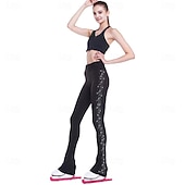 economico Pantaloni e Leggings da Pattinaggio Artistico-pantaloni da pattinaggio artistico da donna e da ragazza, pantaloni da pattinaggio sul ghiaccio, neri, elastici, abbigliamento da pattinaggio per gare di allenamento, termici, caldi, con