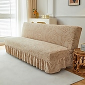 halpa Futon sohva kansi-2 eri kokoa hameen helmatyylinen jacquard-kangas käsinojaton vuodesohvan päällinen sohvan uudenvuoden koristepäälliset joustava suoja joustava penkin päällinen