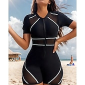 economico Rash Guards Interi-Per donna Costume da bagno Costume Intero Patchwork Con zip Rete Protezione UV Alta elasticità Manica Corta Costume da Bagno Surf Immersione Snorkeling Estate