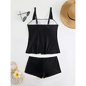 abordables Tankinis-Maillot de bain Tankini femme 2 pièces Shorts Contrôle du ventre Taille haute Slim Dos nu Vacances Plage Vêtements Feuilles V Cou Sans Manches