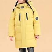 cheap Boy's Downs &amp; Parka Jacket-Kids Girls' Down Jacket Puffer Jacket Solid Color Sports Pocket Keep Warm Windproof Outdoor Coat Outerwear 4-12 Years Winter Black Yellow Purple