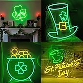 olcso Dekoratív fények-Szent Patrik-napi neonreklámok faldekorációhoz lóhere aranypénz kalap LED-es táblák neonbár táblák hálószobába USB világító tábla otthonra bár fali ember barlang buli klub étterem szálloda
