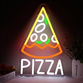 abordables Luces decorativas-Lámpara de neón para pizza, hamburguesa, taco, catering, comida rápida, colgante de pared, luz decorativa de ambiente con alimentación USB, luz de pared regulable.