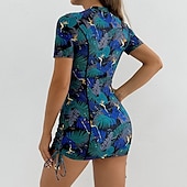 levne Tankiny-Dámské Plavky 2 ks Kraťasy Plavky Zip prázdniny Oblečení na pláž Grafika Kulatý Krátké rukávy Plavky