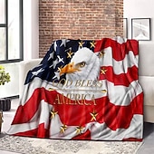 preiswerte Sofadecken &amp; Überwürfe-Tag der Unabhängigkeit Fleecedecken Überwurfdecke für die Couch Geschenk Eagle amerikanische Flagge Klassisch 3D Sofa Bett Dekorative Decke Warme Decke Wohndeko