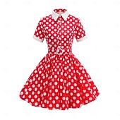 preiswerte Kleider-1950er Retro Vintage Rockabilly Knielang Swing-Kleid Ausgestelltes Kleid Kurze Ärmel Tupfen Tailliert und ausgestellt Kostüm Mädchen Karneval Valentinstag Lässig Heimkehr Retro-Mottoparty Kinder Kleid