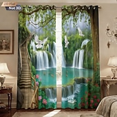 Недорогие Шторы и портьеры-Комплект из 2 предметов, перфорированные затемняющие шторы с 3D-печатью для ландшафтного дизайна, утепления, для комнаты отдыха на открытом воздухе и балкона