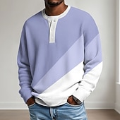 billige Geometrisk-Herre Geometrisk Vaffel T-skjorte Henly-skjorte Langermet Elegant Avslappet Vår Lysegrønn Lyseblå Lilla Kakifarget Henley Henley T-skjorte