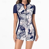 economico Rash Guards Interi-Per donna Top sottomuta Costume da bagno Costumi da bagno Tropicale Con zip Ultra Leggero (UL) Protezione UV Elastico Manica Corta Costume da Bagno Surf Snorkeling Estate