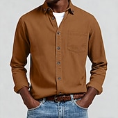 baratos Camisas casuais inteligentes masculinas-Homens Camisa Social camisa de botão Camiseta de Veludo Camisola Azul Amarelo Vermelho Azul Marinha Verde Manga Longa Tecido Lapela Casual Ao ar livre Bolso frontal Roupa Moda Roupa de rua Casual