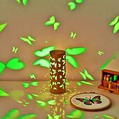 ieftine Lumini decorative-Lampă de proiecție cu fluture din bambus, sursă de alimentare USB, lampă de decor pentru dormitor, sufragerie, noptieră, lumină de noapte, înălțime 20 cm
