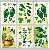  9 Sheets St. Patrick's Day Window Clings, Shamrock Leprechaun Shoe Footprints Gold Coin Static Cling Stickers, Irish Party Decor Glass Decals for Home Store