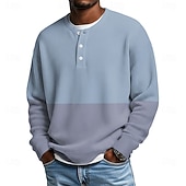 halpa Geometrinen-Miesten Geometrinen Väripalikka Vohveli Henley-paita Rento tyyli Klassinen tyyli Pitkähihainen Muoti Suunnittelija Perus Kausaliteetti Päivittäin ulko- 봄 &amp; Syksy Kaikki vuodenajat Sininen Vaalean