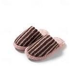 cheap Home Slippers-Cotton Slippers for Women Closed Toe Color Block Plush Striped Furry Indoor Home Soft Cozy House Slippers