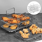 baratos Grills &amp; Outdoor Cooking-Grelha desidratadora multicamadas em aço inoxidável, acessórios para fritadeira a ar de 3 níveis, grelha removível para secagem e cozimento a vapor, ideal para assar e cozinhar em fritadeira a ar e