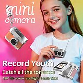 billiga Kamera, Fotografi &amp; Video-Ny tumstor flip-skärm mini kamera retro digital kamera mini med snodd 180 flip-skärm videoläge multi-stil skönhetsfilter Valentinsdagpresent
