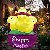 olcso Tájvilágítás-húsvéti felfújható dekoráció led lámpákkal 1,5 m / 5 láb három csibe virágkosár beltéri/kültéri udvar kert gyep party ünnepi hangulat dekoratív fények kellékek