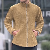 preiswerte Herrenjacken &amp; Herrenmäntel-Herren Wintermantel Teddymantel Freizeitjacke Lässig Täglich Thermowarm Tasche Vollreißverschluss Herbst Winter Einfach Streetwear Täglich Stehkragen Regulär Blau Schwarz Marineblau Braun Khaki Jacken