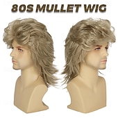 ieftine Peruci istorice-Peruci blond cenușiu pentru bărbați, costum, peruci amuzante din anii '80, perucă sintetică rezistentă la căldură, pentru cosplay de petrecere elegantă din anii '70