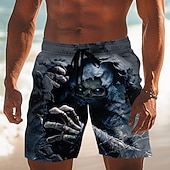 billige Retro Vintage &amp; Etikk-Herre Hodeskaller Mannen med ljåen' Død Badeshorts Surfeshorts Medium Midje Retro / vintage Mørk gotisk stil utendørs Feriereise Sidelommer Mesh fôr Elastisk snøring i midjen Designer Klær