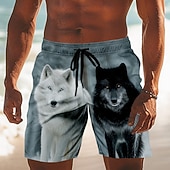 economico Animali &amp; Uccelli-Per uomo Animale Lupo chiaro di luna Costumi da bagno Pantaloncini da mare Pantaloncini da Surf Misura del girovita medio Retrò Vintage All'aperto Vacanza Tasche Laterali fodera in rete Coulisse