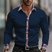 halpa Geometric Pattern-Miesten Geometrinen Ruudukko / Plaid Paita Button Up paita Rento kauluspaita Pitkähihainen Muoti rento ulko- Arkikäyttö Kevät Syksy Sänkyjen avaus 3D-tulostus kauluspaidat Musta Valkoinen Viini