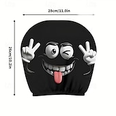 cheap Slipcovers-2pcs Cartoon Big-Eyed Face Printed Car Headrest Covers, Interior Decoration, Universal Fit, Washable, Easy to Install, Suitable for Long Trips Or Road Trips, Perfect Quirky Car Decoration