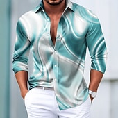 abordables Camisa de Satén para Hombre-Hombre Geométrico Degradado de color Arte abstracto Camisa Camisa de raso Camisa para Vestido Manga Larga Moda informal Vacaciones Uso Diario Verano Primavera Otoño Cuello Vuelto Impresión 3D Camisas