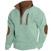  Herre T skjorte Vaffelstrikket T-skjorte T-skjorte Langermet skjorte Langermet Høyhalset Quarter Zip Vår & Vinter Høst vinter Fargeblokk Mote Designer Grunnleggende Lapper Glidelås Avslappet