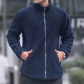 preiswerte Herrenjacken &amp; Herrenmäntel-Herren Wintermantel Teddymantel Freizeitjacke Lässig Täglich Thermowarm Tasche Vollreißverschluss Herbst Winter Einfach Streetwear Täglich Stehkragen Regulär Blau Schwarz Marineblau Braun Khaki Jacken