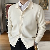 billiga cardigan tröja för män-Herr Cardigan Tröja Höst tröja Cropped cardigan tröja Ribbad Sticka Vanliga toppar Stickat Slät Kavajslag Uppvärmning Modernt Modernt Dagliga kläder Utekväll Kläder Vinter Vit Rubinrött M L XL