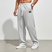 cheap Straight Leg-Men's Waffle Sweatpants Trousers Baggy Pants Straight Leg Sweatpants Drawstring Elastic Waist Solid Color Comfort Full Length Daily Outdoor Streetwear Vacation Fashion Black White Micro-elastic