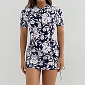 levne Tankiny-Dámské Plavky 2 ks Kraťasy Plavky Zip prázdniny Oblečení na pláž Grafika Kulatý Krátké rukávy Plavky