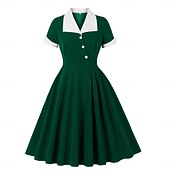 billige Kjoler-1950-tallet Retro / vintage Kjoler Swing kjole Korte ermer Helfarge Kostyme Dame Karneval Maskerade Dagligdagstøy Utdrikningslag Voksne Kjole