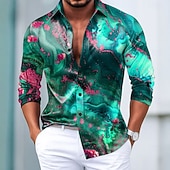 preiswerte Herren Satin Hemd-Herren Marmor Abstrakte Kunst Farbblockierung Hemd Satinhemd Kleidhemd Langarm Modisch lässig Urlaub Alltagskleidung Sommer Frühling Herbst Umlegekragen 3D-Druck Hemden mit Knopfleiste Blau Purpur