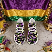 cheap Women's Shoes-Women's Mardi Gras Confetti Print Lace-Up Athletic Sneakers - Cushioned Comfort Festive Shoes for Carnival Parades, Street Celebrations, Daily Errands &amp; Summer Outdoor Activities