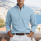 preiswerte Herren Popover Hemden-Herren Hemd Popover-Hemd Durchgeknöpft Hemd Freizeithemd Marineblau Dunkelblau Grau Leicht Blau Langarm Einfach Umlegekragen Lässig Outdoor Knöpfe Bekleidung Neutral Mode Täglich Lässig