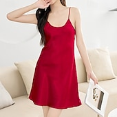 abordables Bodies para mujeres-Mujer Bata de noche Casual Suave Satén Color puro Espalda al Aire Diario Hogar Cama Sin Mangas Correas Negro Blanco Champaña Rosa Vino Verano Holgado