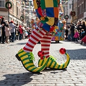 abordables Zapatos de hombre-Zapatos de payaso a rayas de Mardi Gras para hombres rojos y amarillos punta puntiaguda con tacón curvado divertido ajuste cómodo perfectos para carnaval y disfraces de payaso