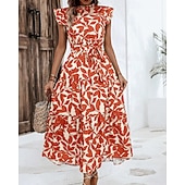 economico Abiti Floreali Stampati-Per donna Abito Midi Abito Floreale Abito Stampato Moda Moderno All'aperto Vacanza Uscire Vestibilità comoda Floreale Senza Maniche Collo alla coreana Arancione Marrone Verde Blu scuro Estate