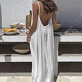 preiswerte Einfaches Kleid-Damen Maxikleid A Linie Kleid Urlaub Lässig Ferien Lässiger Schnitt Einfach Ärmellos Rundausschnitt Blau Schwarz Weiß Rosa Sommer Frühling Herbst