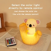 cheap Nursery Night Lights-7-Color Gradient Koala Soft Silicone Patting Light Usb Charging Nightlight Timer Christmas New Year Festival Birthday Gift Bedroom Atmosphere Light