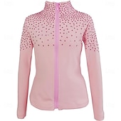 cheap Figure Skating Jackets &amp; Vests-Figure Skating Fleece Jacket Women's Girls' Ice Skating Jacket Top Sky BlueStretchy Training Competition Skating Wear Thermal Warm Crystal / Rhinestone Long Sleeve Ice Skating Figure Skating