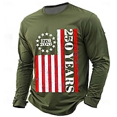 Χαμηλού Κόστους Πατριωτικά 250 T-shirts-4η Ιουλίου 2026 250η Ημέρα Μνήμης Ανδρικό 3D Εκτύπωση Σημαία ΗΠΑ Μπλουζάκι crew neck μακρύ μανίκι Καθημερινό