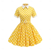 preiswerte Kleider-1950er Retro Vintage Rockabilly Knielang Swing-Kleid Ausgestelltes Kleid Kurze Ärmel Tupfen Tailliert und ausgestellt Kostüm Mädchen Karneval Valentinstag Lässig Heimkehr Retro-Mottoparty Kinder Kleid