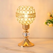 abordables Lampes de table-Bougie en cristal doré, lampe de chevet de luxe rechargeable, lumière chaude 3000K, intensité variable, idéale pour la chambre, les mariages et les fêtes.